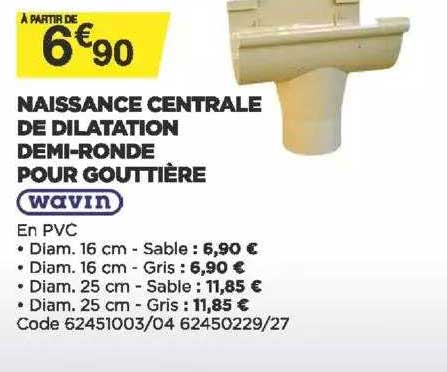 Naissance Centrale De Dilatation Demi-ronde Pour Gouttière Wavin