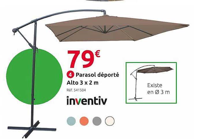 parasol déporté alto 3 x 2 m inventiv