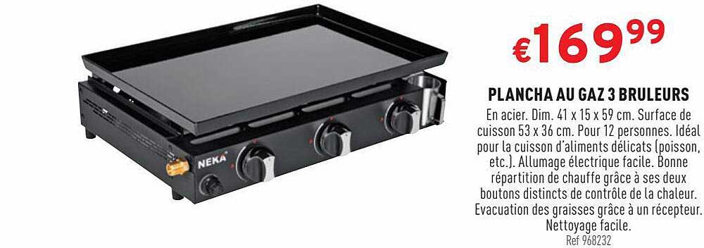 plancha au gaz 3 brûleurs