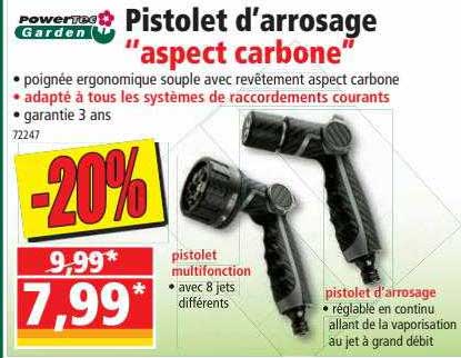 powertec garden pistolet d'arrosage "aspect carbone"