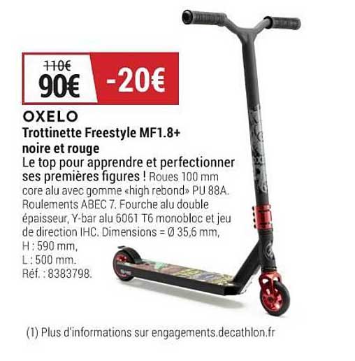 trottinette freestyle mf1.8+ noire et rouge oxelo