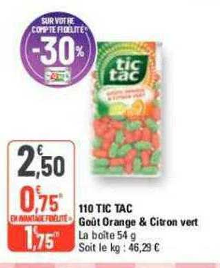 110 tic tac goût orange & citron vert