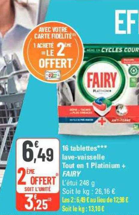16 tablettes lave-vaisselle tout en 1 platinium+ fairy