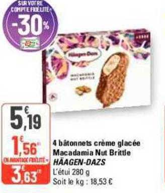 4 bâtonnets crème glacée macadamia nut brittle häagen-dazs