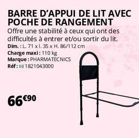 barre d'appui de lit avec poche de rangement