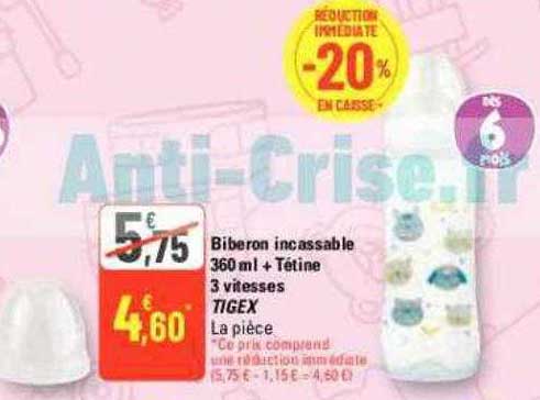 biberon incassable 360ml + tétine 3 vitesses tigex