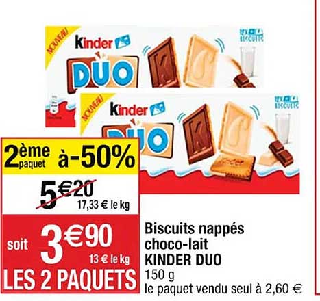 biscuits nappés choco-lait kinder duo
