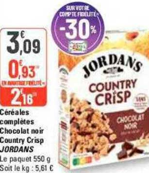 céréales complètes chocolat noir country crisp jordans