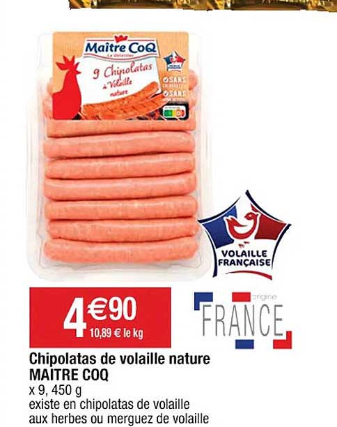 chipolatas de volaille  nature maitre coq