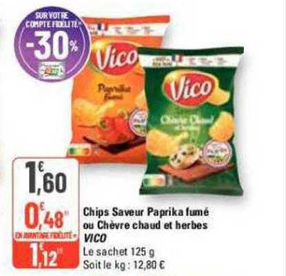 Chips Saveur Paprika Fumé Ou Chèvre Chaud Et Herbes Vico