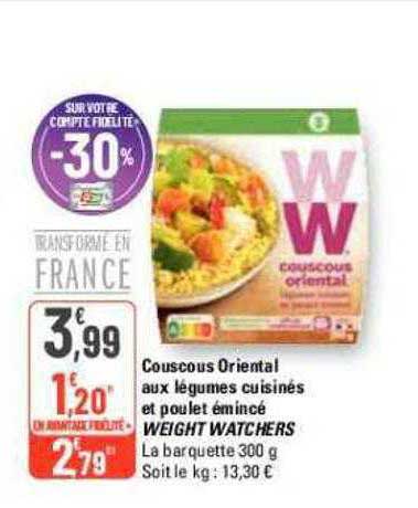 couscous oriental aux légumes cuisinés et poulet émincé weight watchers