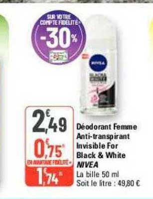 déodorant femme anti-transpirant invisible for black & white nivea
