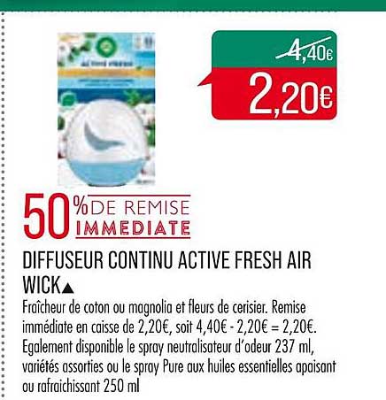 diffuseur continu active fresh air wick