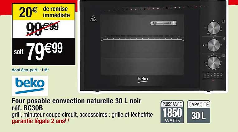 four posable convection naturelle 30l noir beko