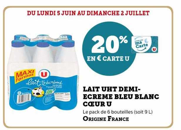lait uht demi-écrémé bleu blanc cœur u