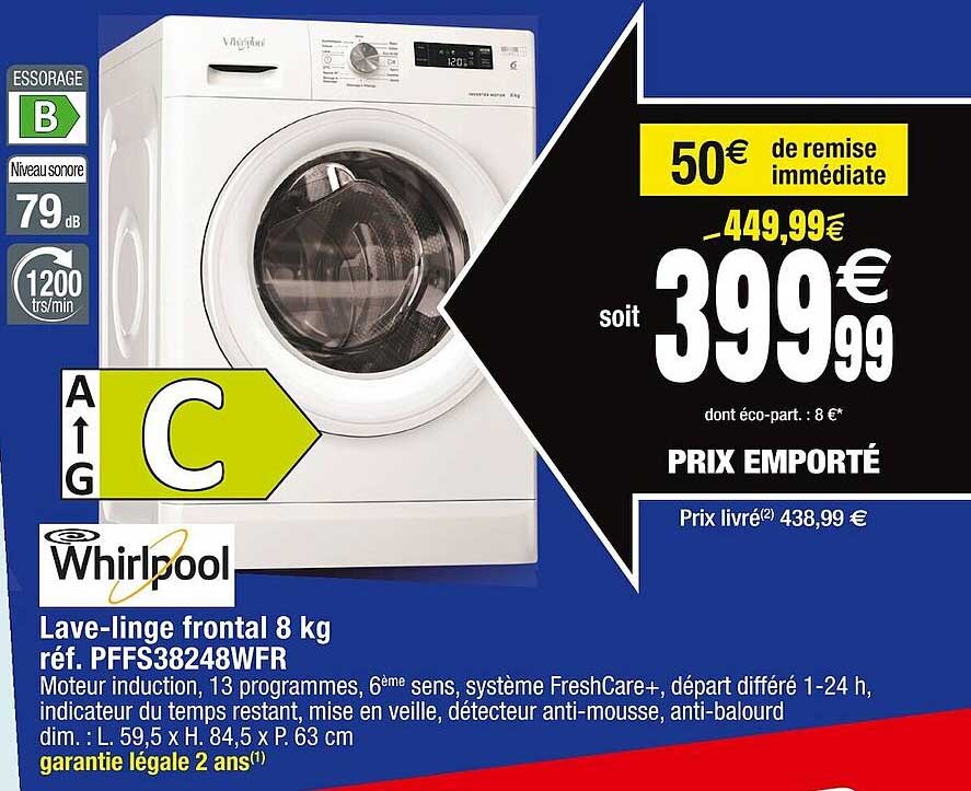 lave-linge frontal 8 kg whirlpool