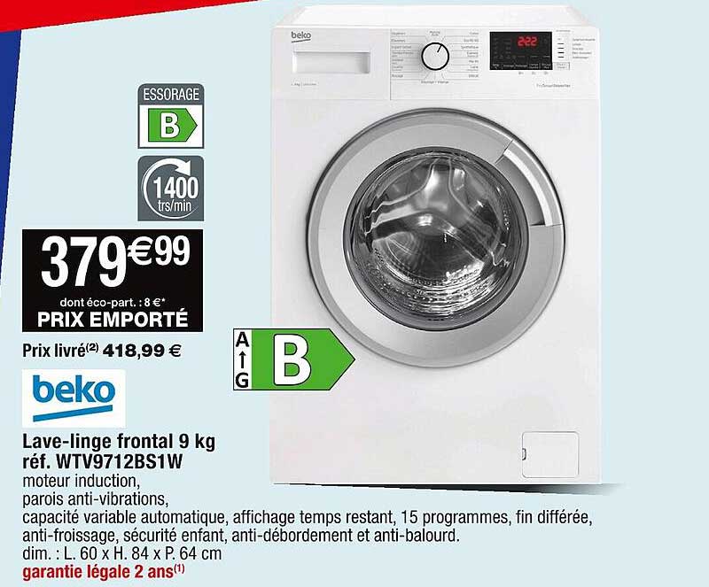lave-linge frontal 9 kg beko