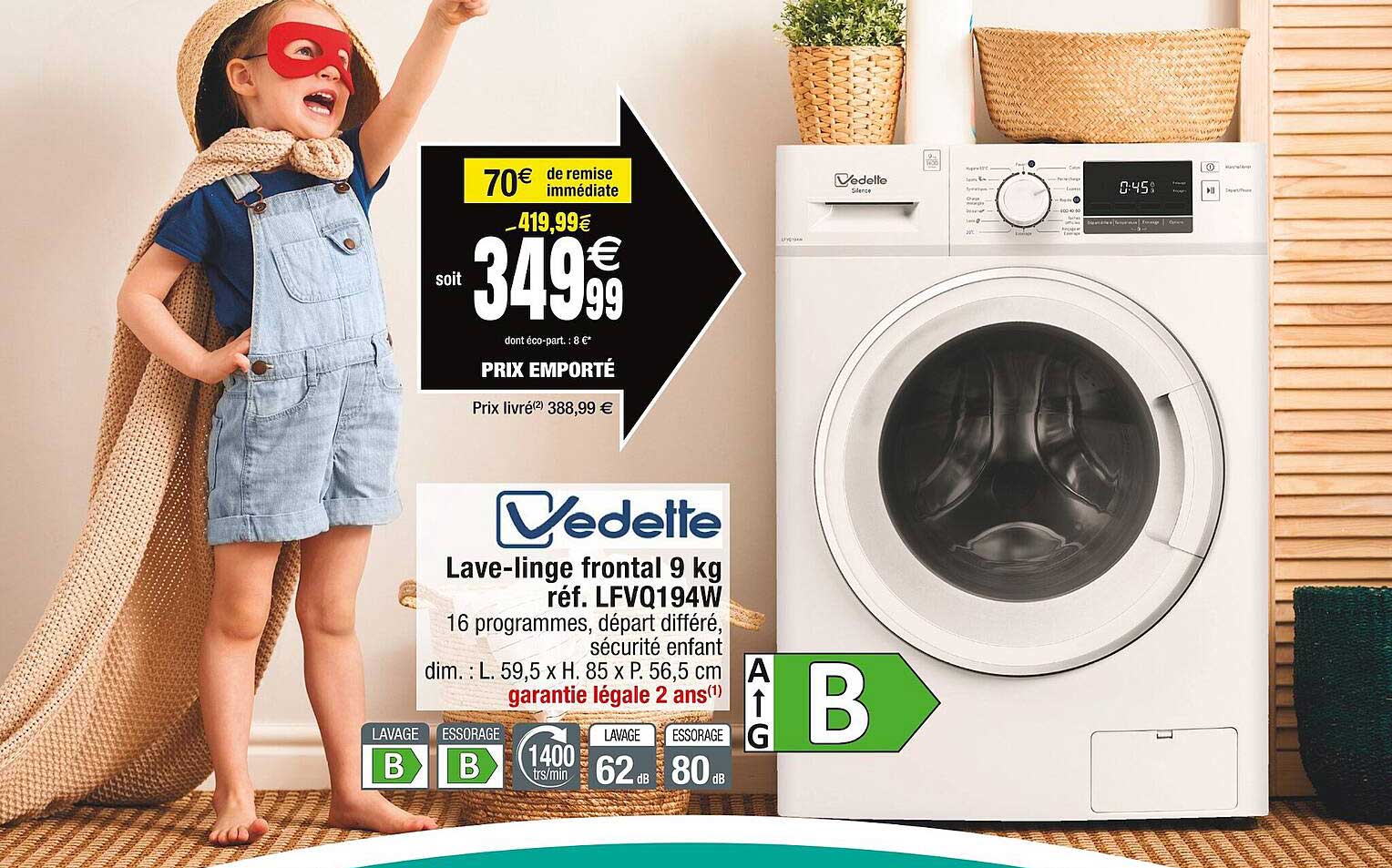lave-linge frontal 9 kg vedette