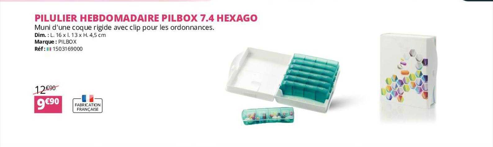 pilulier hebdomadaire pilbox 7.4 hexago