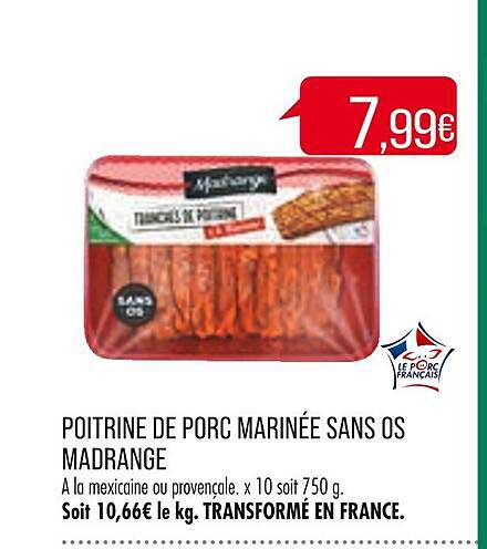 Poitrine De Porc Marinée Sans Os Madrange