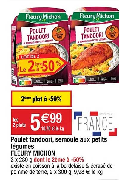 poulet tandoori, semoule aux petits légumes fleury michon