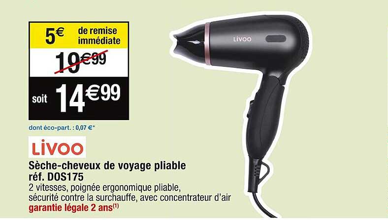 sèche-cheveux de voyage pliable livoo