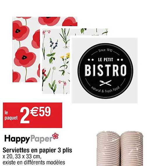 serviettes en papier 3 plis happy paper