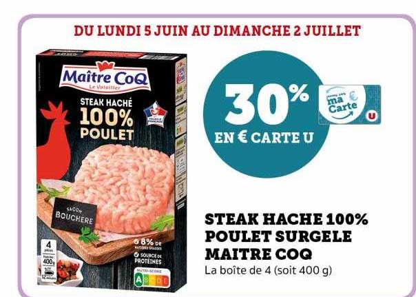 steak haché 100% poulet surgelé maître coq