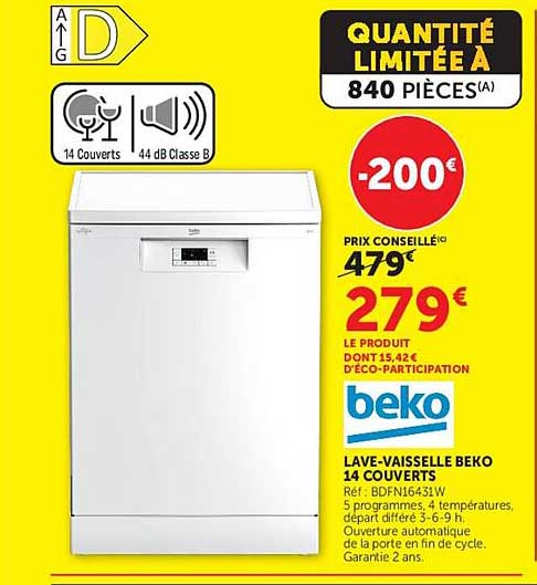 beko LAVE-VAISSELLE BEKO 14 COUVERTS