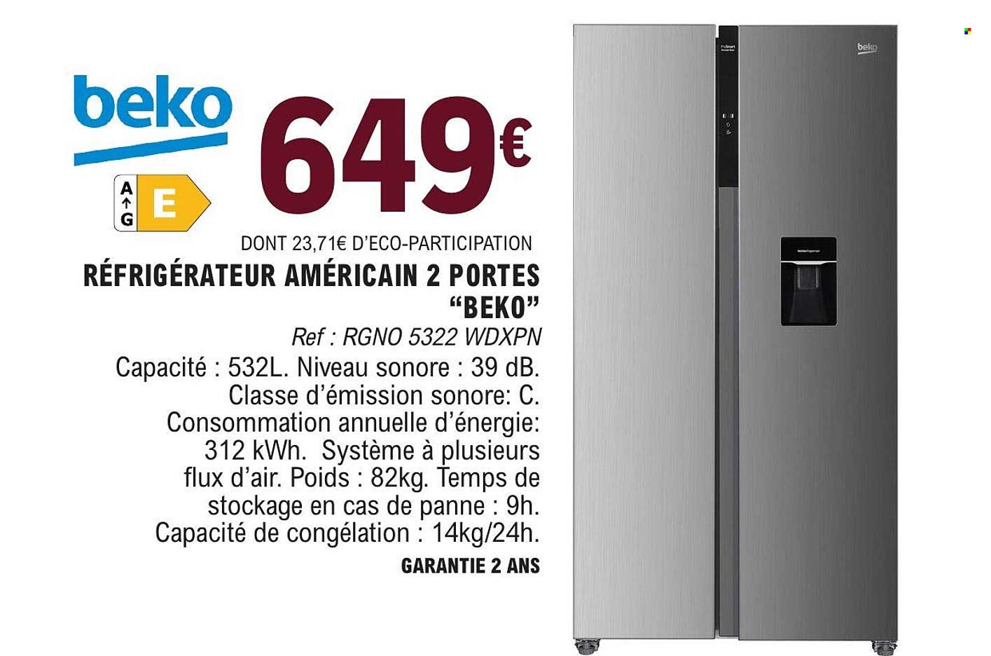 Beko Réfrigérateur américain 2 portes