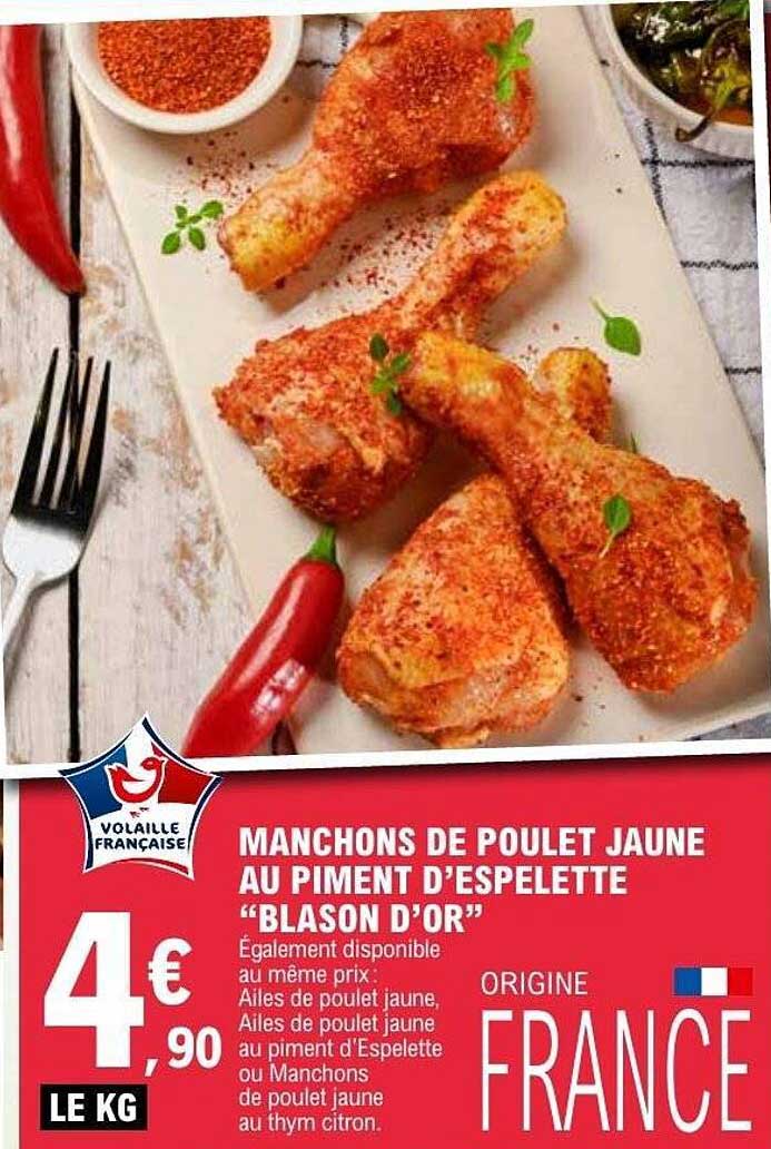 Blason d’or Manchons de poulet jaune au piment d’Espelette