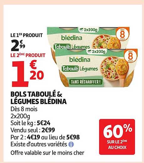 BOLS TABOULÉ & LÉGUMES BLÉDINA