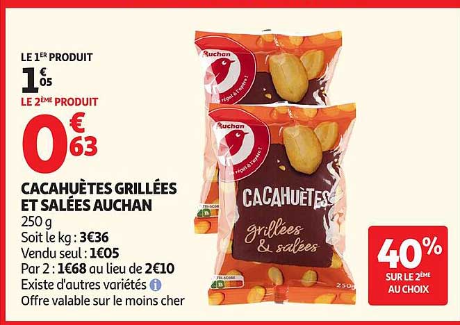 CACAHUÈTES GRILLÉES ET SALÉES AUCHAN