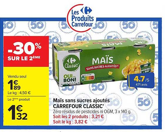 CARREFOUR CLASSIC’ Maïs sans sucres ajoutés