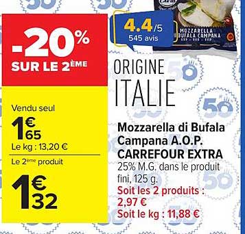 Carrefour Extra Mozzarella di Bufala Campana A.O.P
