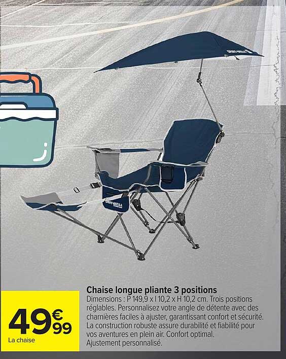 Chaise longue pliante 3 positions