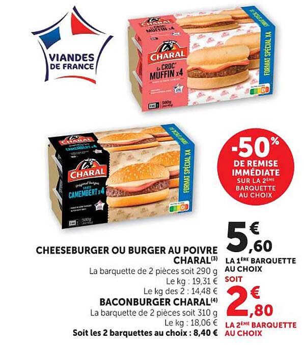 CHARAL Cheeeseburger ou burger au poivre