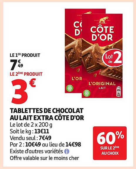 Côte d’Or Tablettes de chocolat au lait extra
