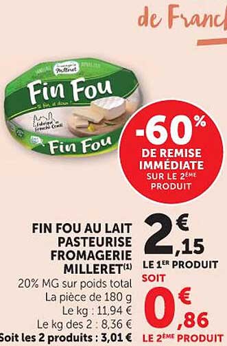 Fin Fou au lait pasteurisé fromagerie Milret