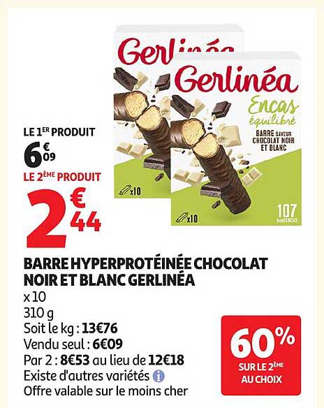 Gerlinéa Barre hyperprotéinée chocolat noir et blanc