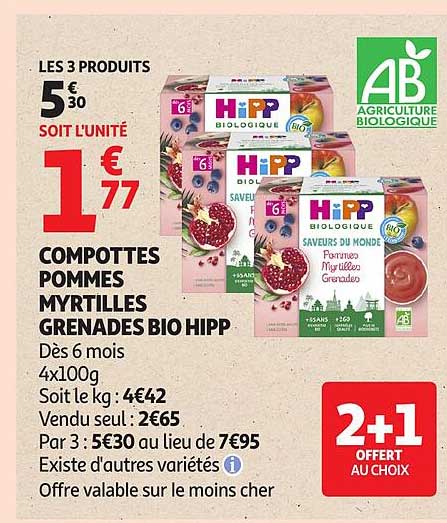 HIPP COMPOTTES POMMES MYRTILLES GRENADES BIO