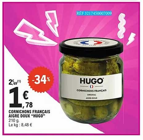 HUGO CORNICHONS FRANÇAIS AIGRE DOUX