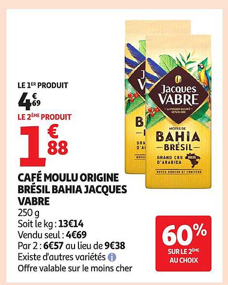 Jacques Vabre Café moulu origine Brésil Bahia