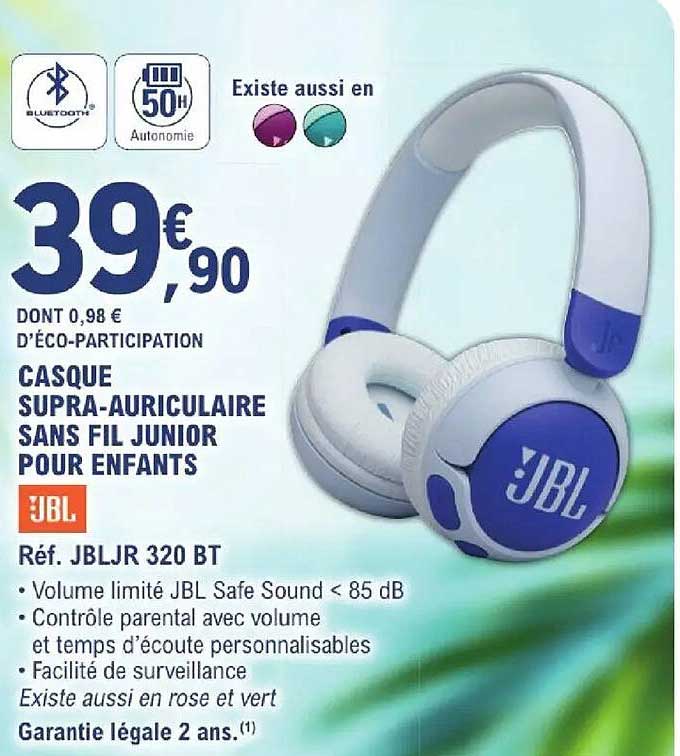 JBL Casque supra-auriculaire sans fil junior pour enfants