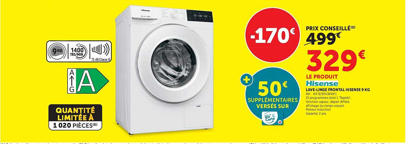 LAVE-LINGE FRONTAL HISENSE 9 KG