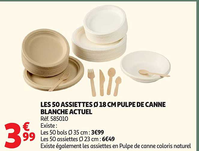 LES 50 ASSIETTES Ø 18 CM PULPE DE CANNE BLANCHE ACTUEL