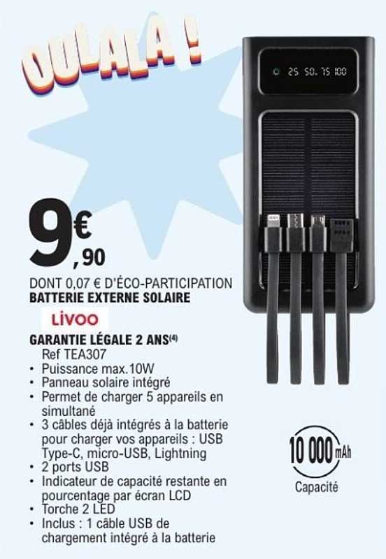 LIVOO BATTERIE EXTERNE SOLAIRE