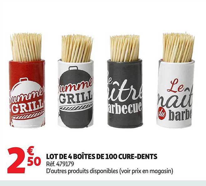 LOT DE 4 BOÎTES DE 100 CURE-DENTS