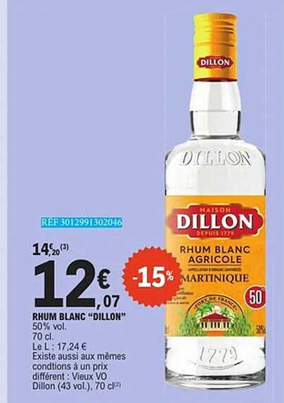 Maison DILLON Rhum blanc agricole Martinique