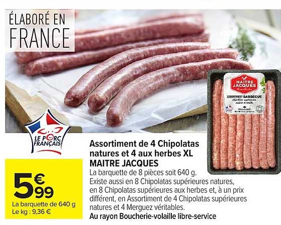 MAITRE JACQUES Assortiment de 4 Chipolatas